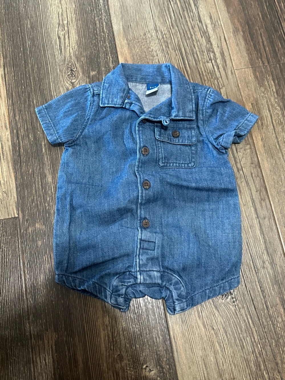 Old Navy soft blue chambray one piece summer romper baby boy 3-6 months
